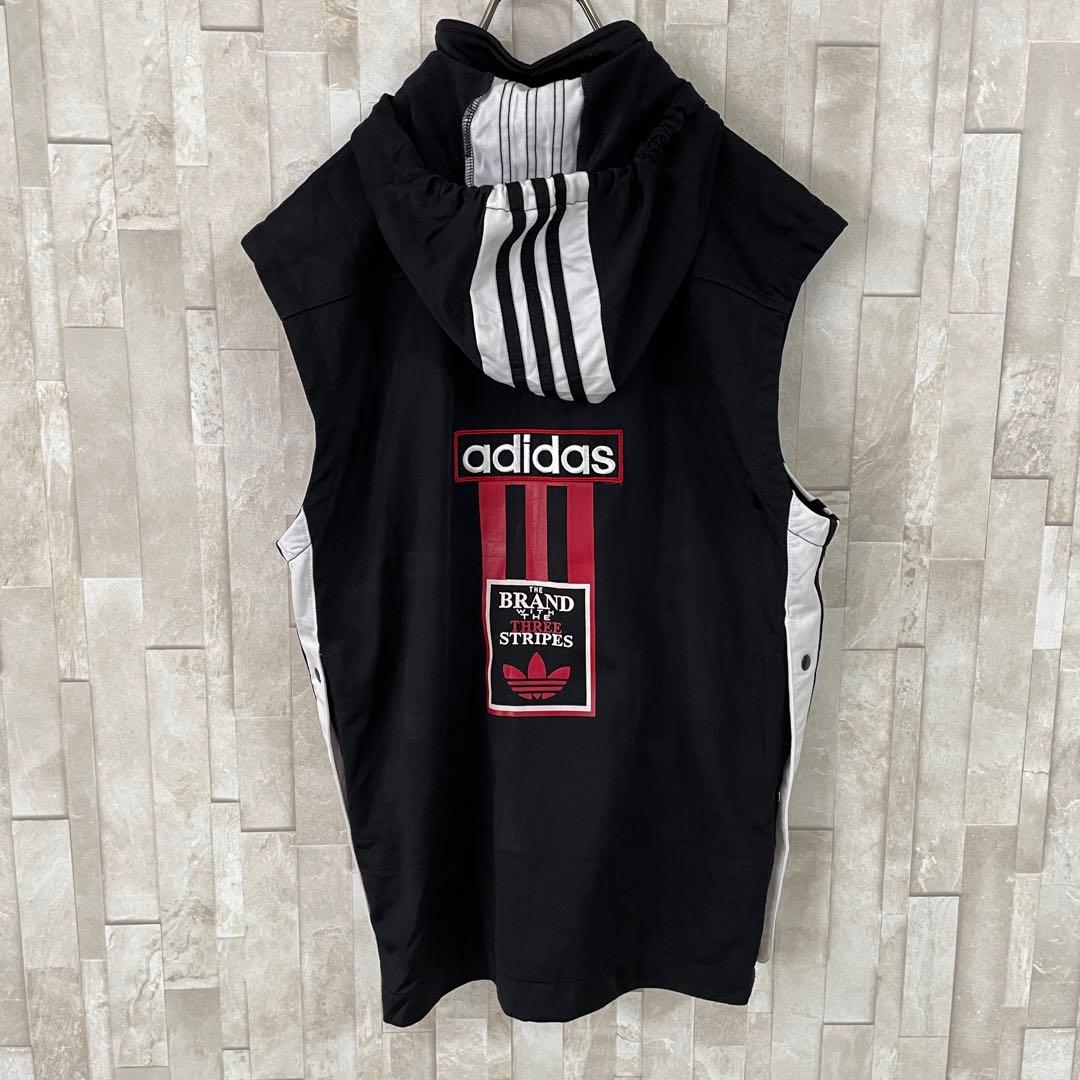 古着 adidas Originals ノースリーブベスト フード付 S 黒色