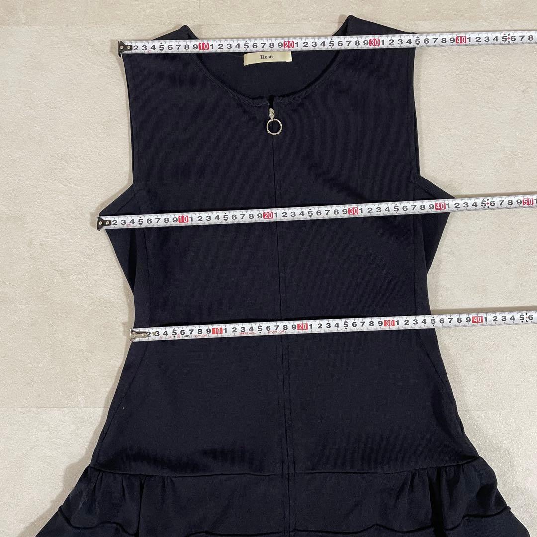 【美品】 Rene ノースリーブワンピース 日本製 プリーツ フロントファスナー