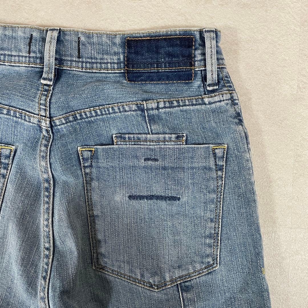 【美品】YANUK デニムパンツ フリンジ裾 スリット ロゴボタン サイズS