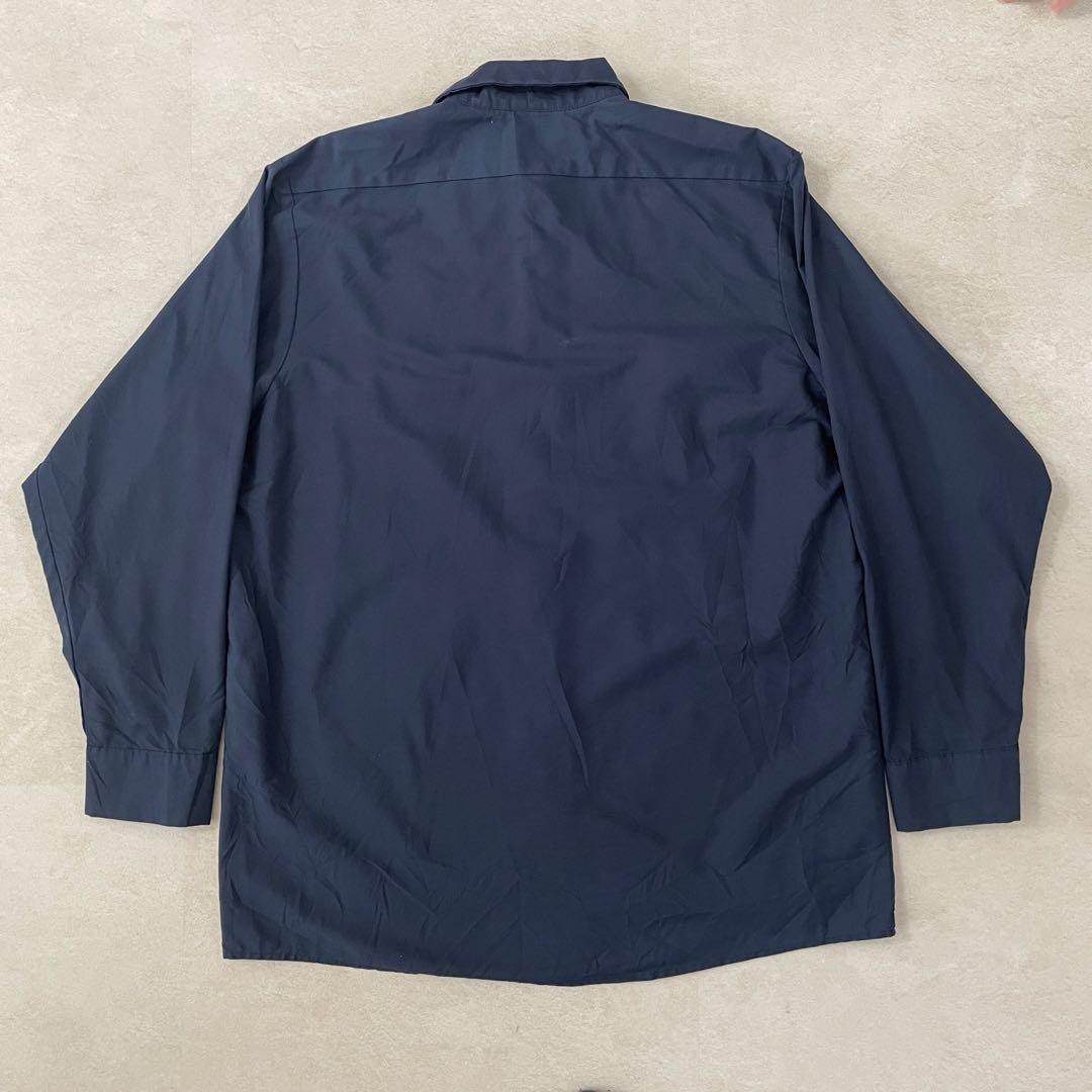 古着 DURABLE PRESS 長袖ワークシャツ 無地 L ネイビー