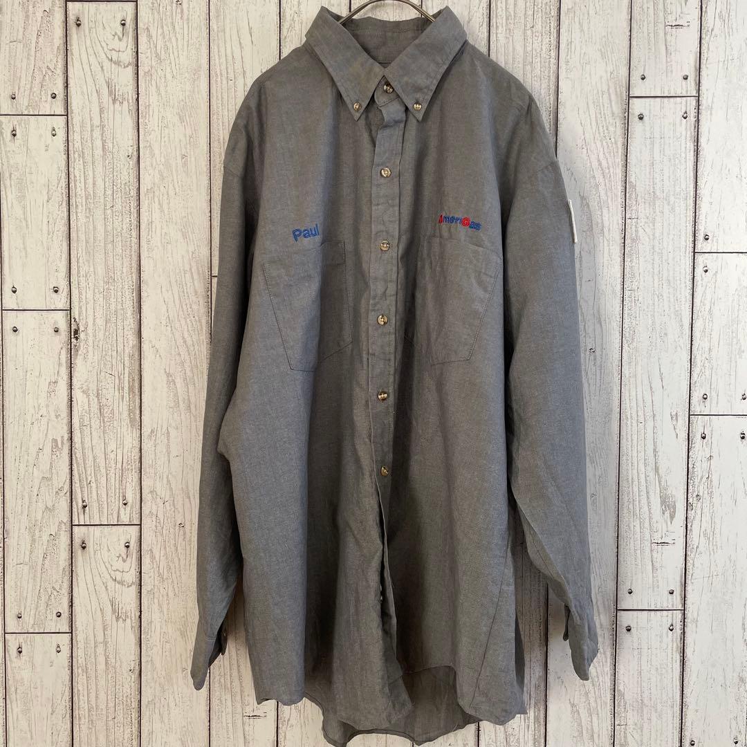 古着 RIVERSIDE メンズ 長袖ワークシャツ Mサイズ グレー