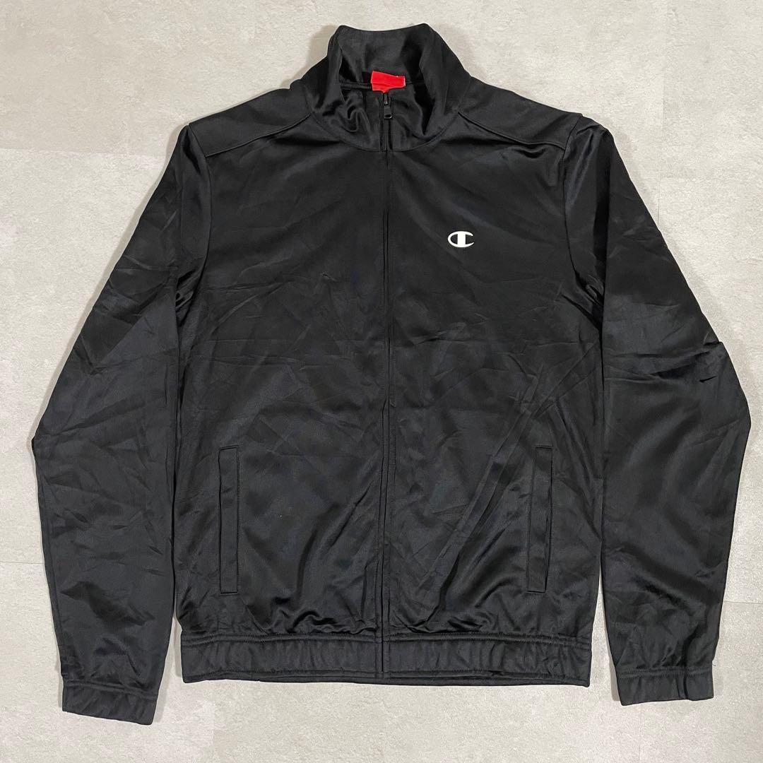 【美品】Champion トラックジャケット ロゴプリント L ブラック