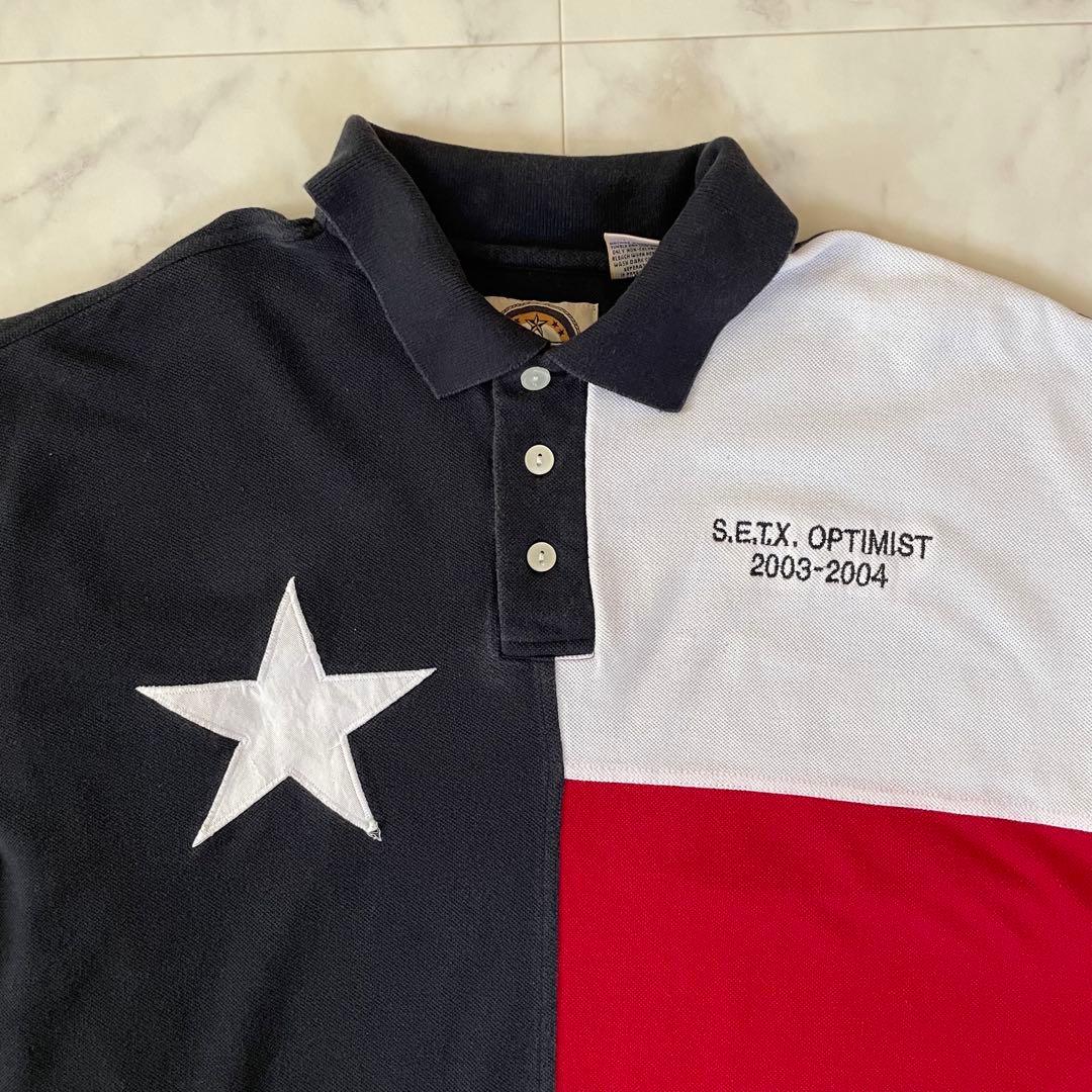 【美品】USA 古着 TEXAS トリコロールカラー 半袖ポロシャツ Lサイズ