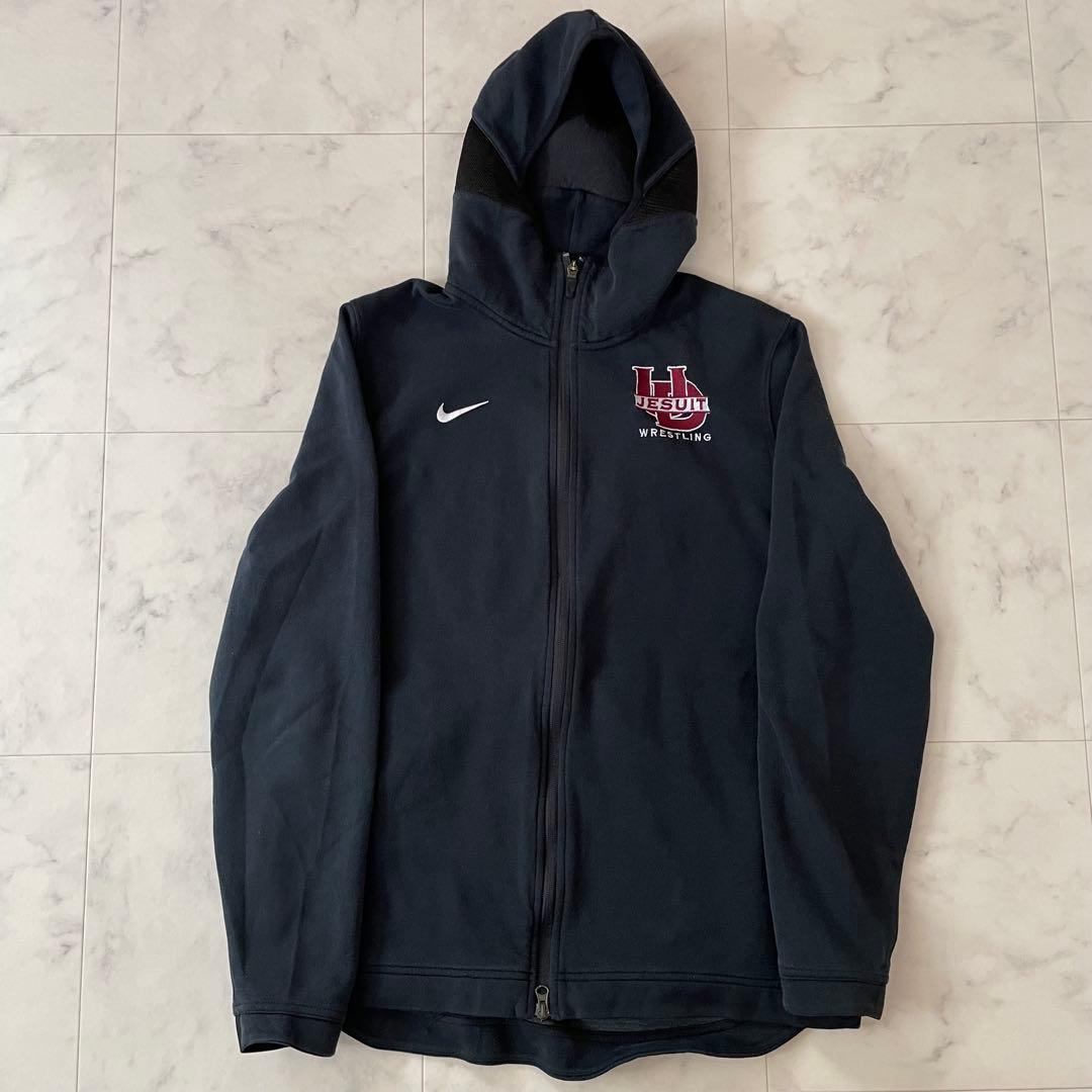 【美品】NIKE 長袖ジップアップ カレッジ パーカー Lサイズ ブラック