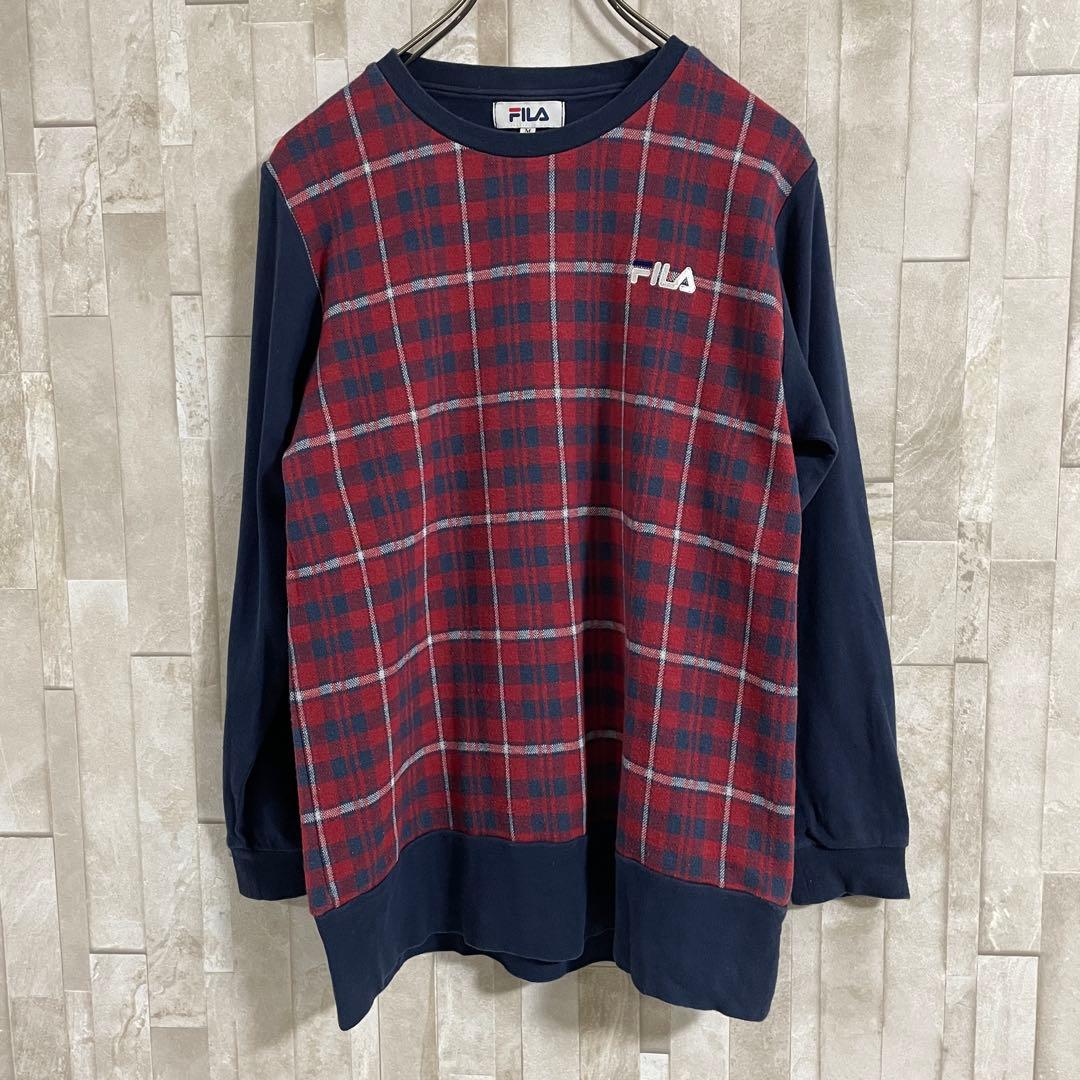 【美品】FILA フィラ 長袖シャツ スウェットシャツ サイズM チェック柄