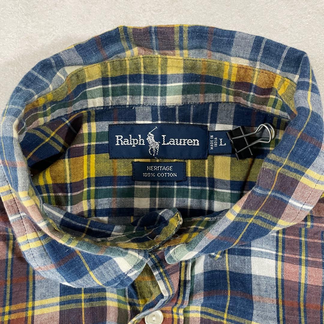 【美品】90s POLO RALPH LAUREN 半袖シャツ 裾ポニー刺繍 L