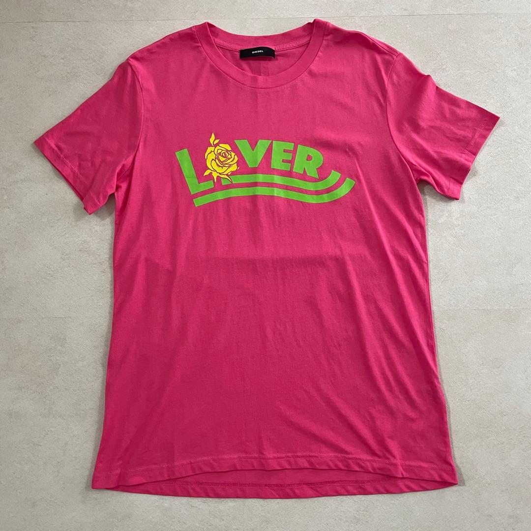 【美品】DIESEL LOVER薔薇プリント Tシャツ ピンク Lサイズ