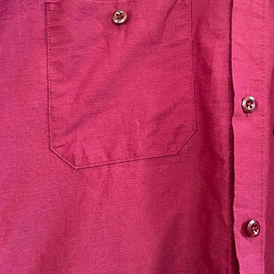 古着 UniWeave メンズ 長袖ワークシャツ Mサイズ ワインレッド