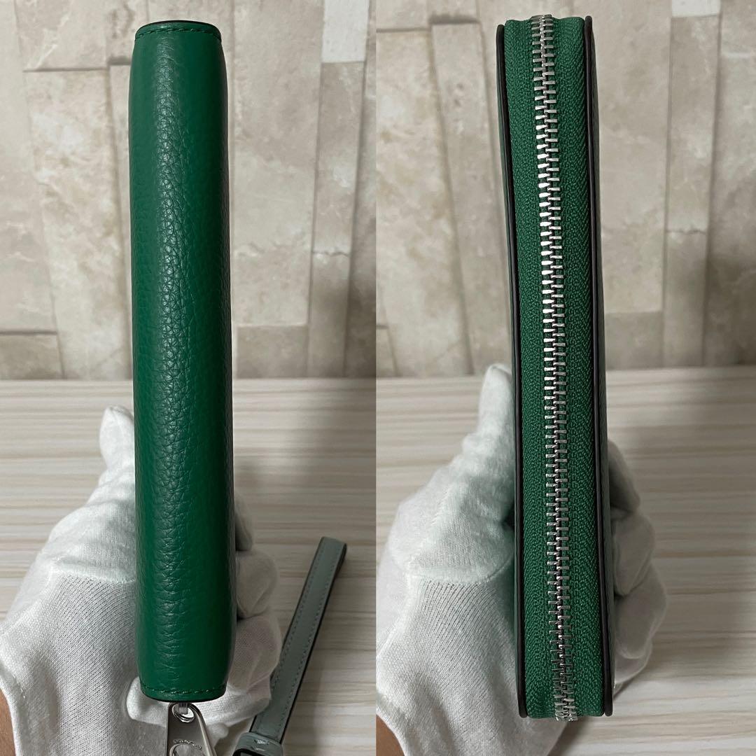 訳あり新品COACH 長財布 ホース＆キャリッジ柄 グリーン系