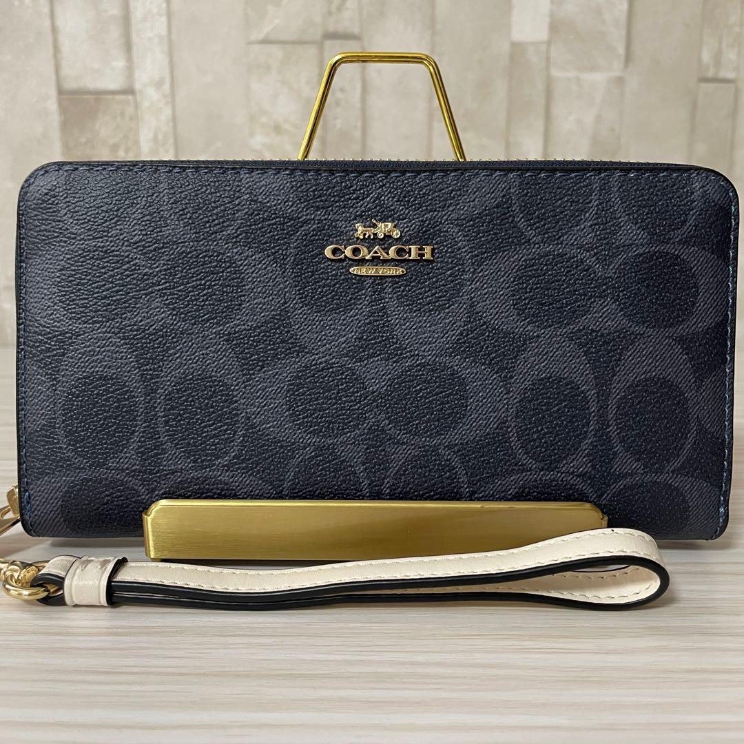 訳あり新品 COACH 長財布 シグネチャー柄 デニムマルチ