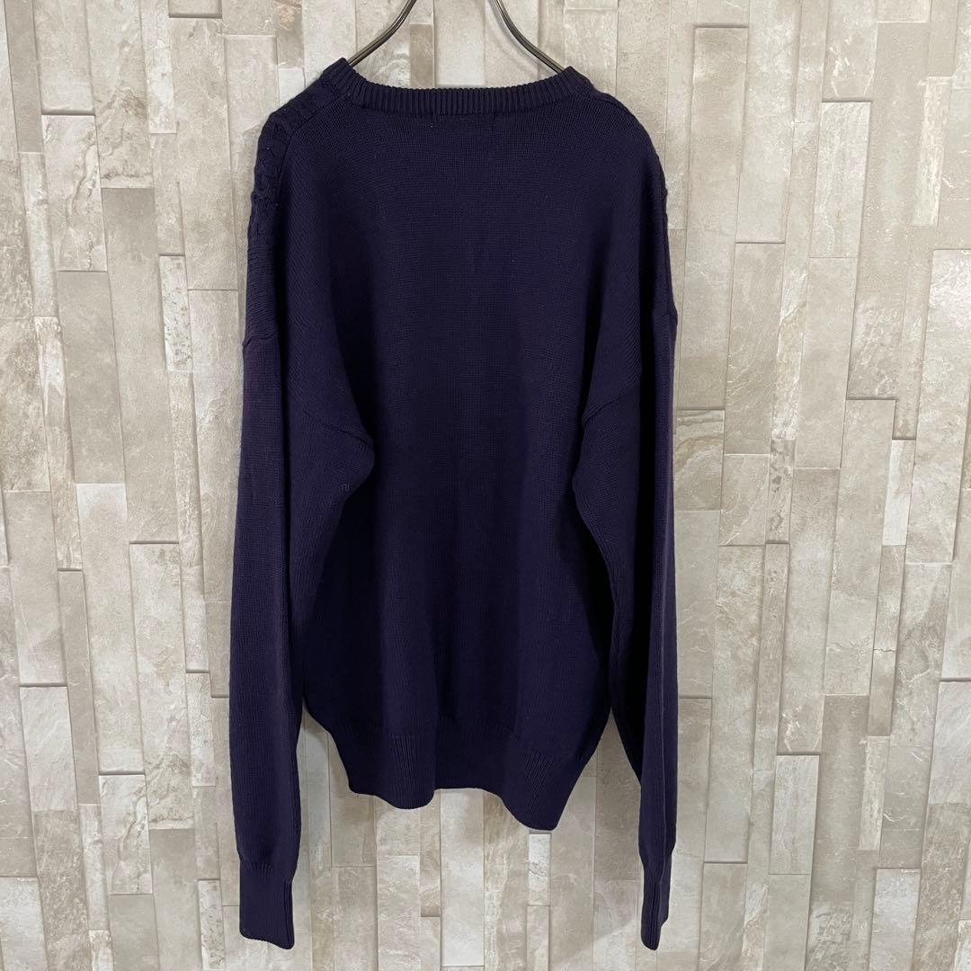 【美品】90s BURBERRY ニット セーター エンブレム刺繍 M 紫色