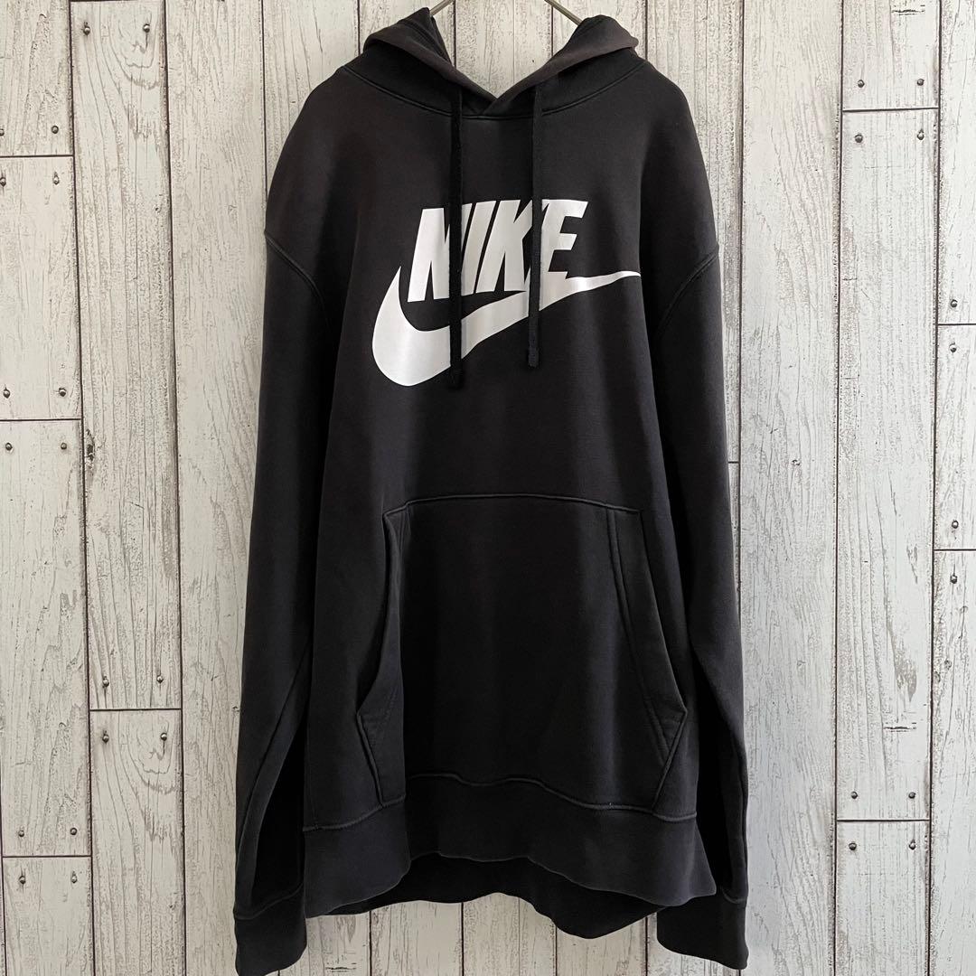 NIKE ナイキ フード付き長袖パーカー Mサイズ ブラック ビッグロゴ