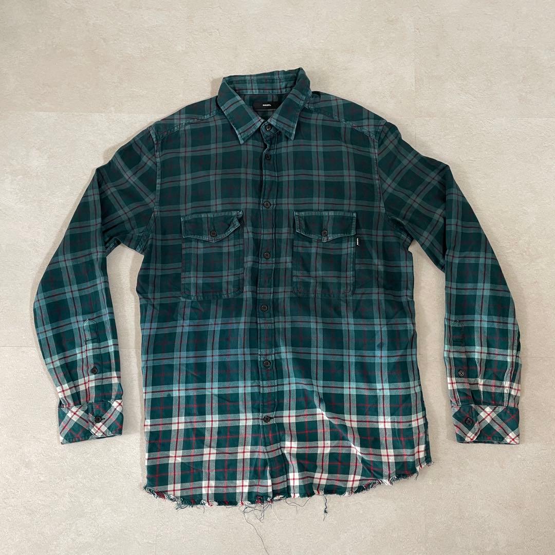 【美品】DIESEL MILLER グラデーションブリーチチェックシャツ L