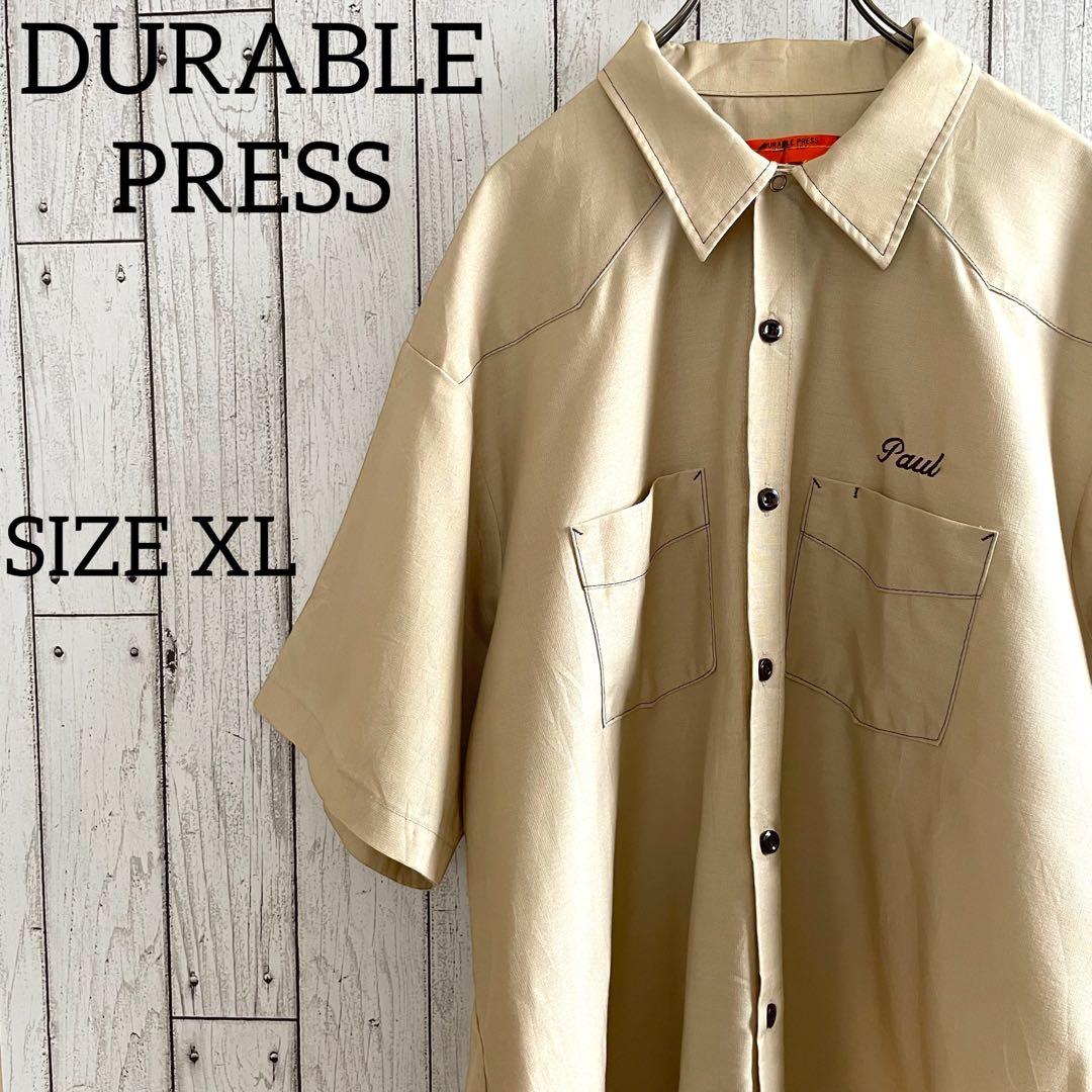 古着 DURABLE PRESS 半袖ワークシャツ XLサイズ ベージュ USA