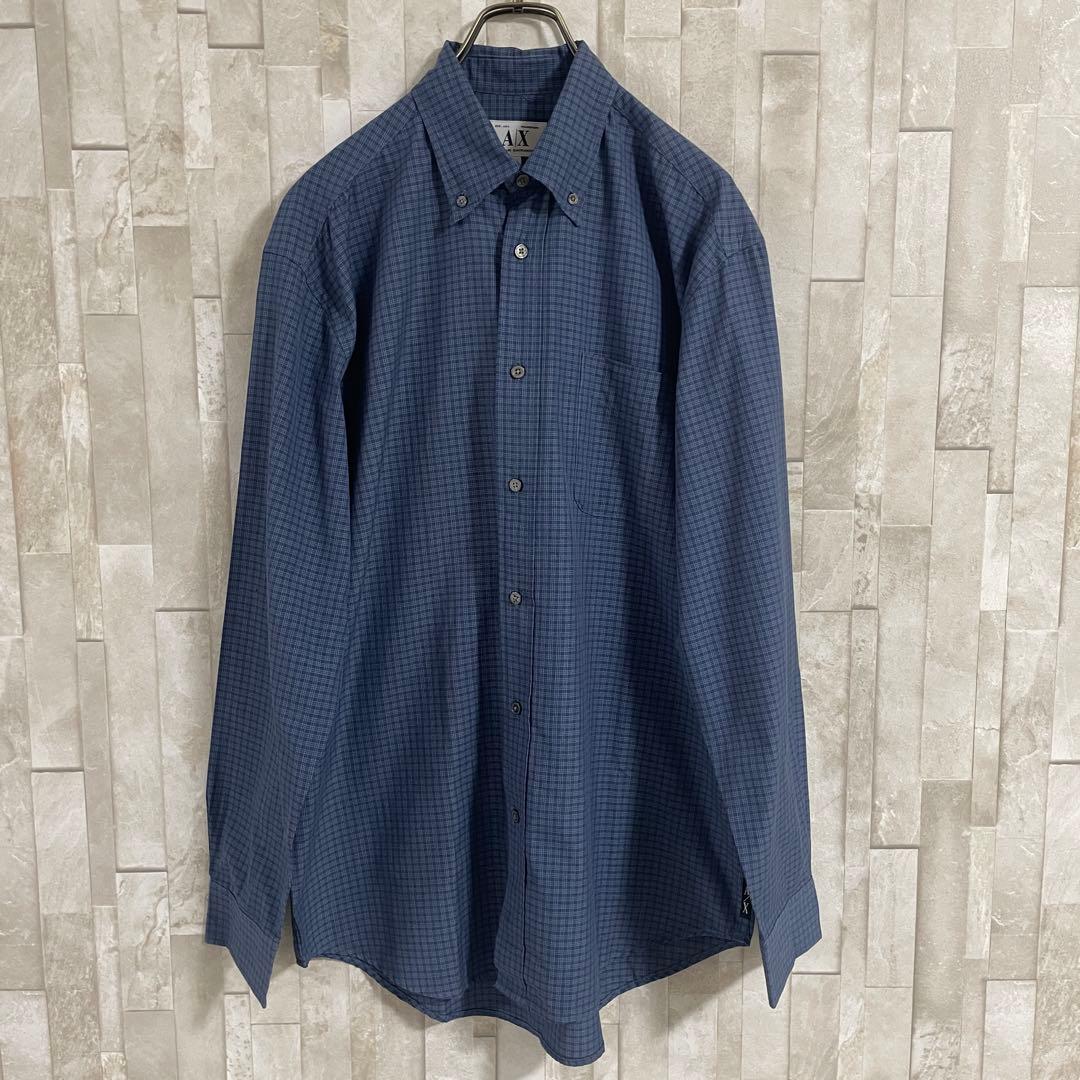 古着 ARMANI EXCHANGE 長袖シャツ M チェック柄 ブルー系