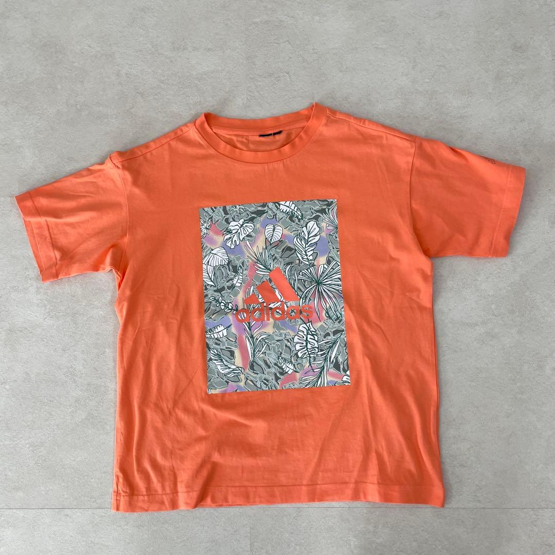 【美品】adidas 半袖Tシャツ ボタニカル グラフィックプリント オレンジ