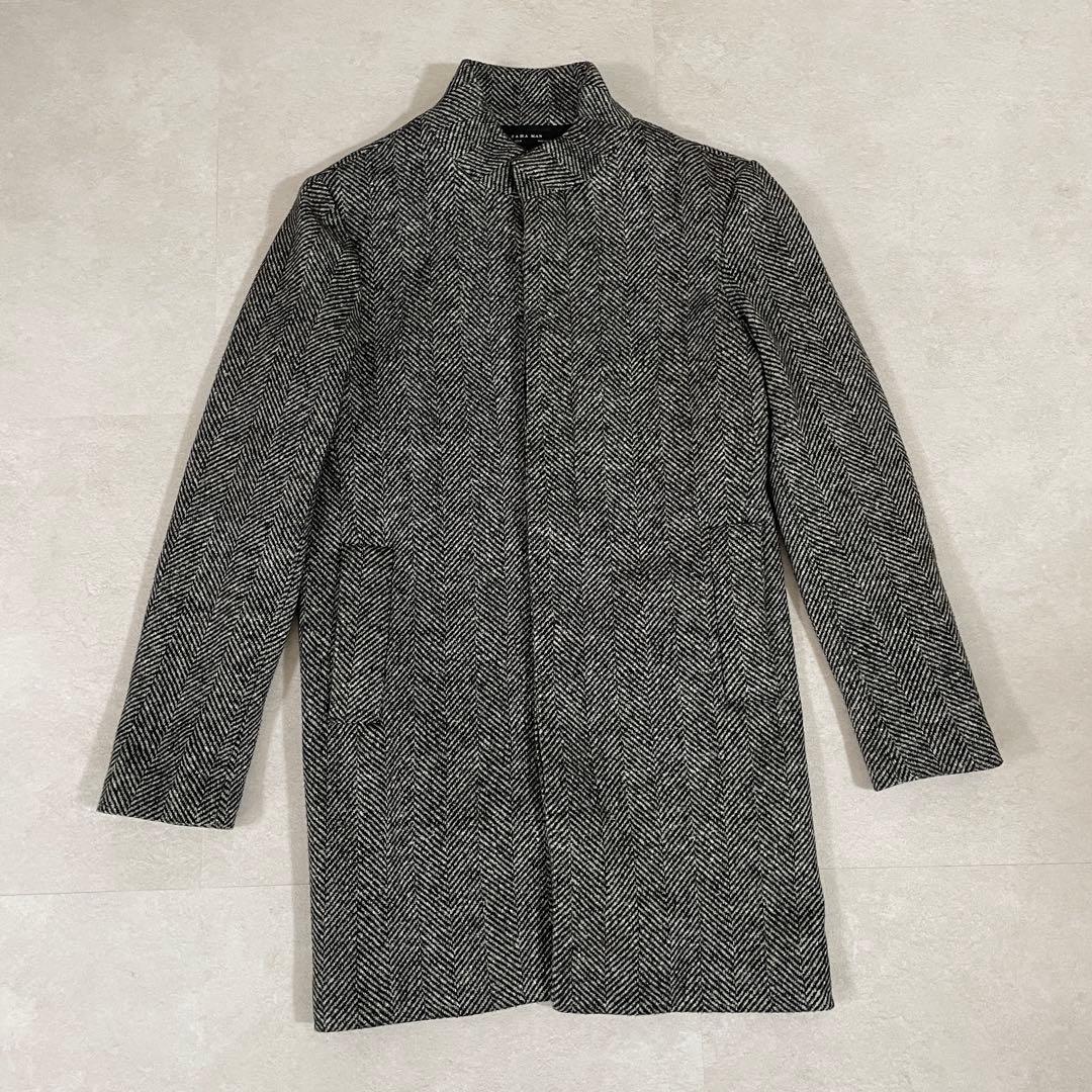 【美品】ZARA MAN ヘリンボーンコート サイズS グレー