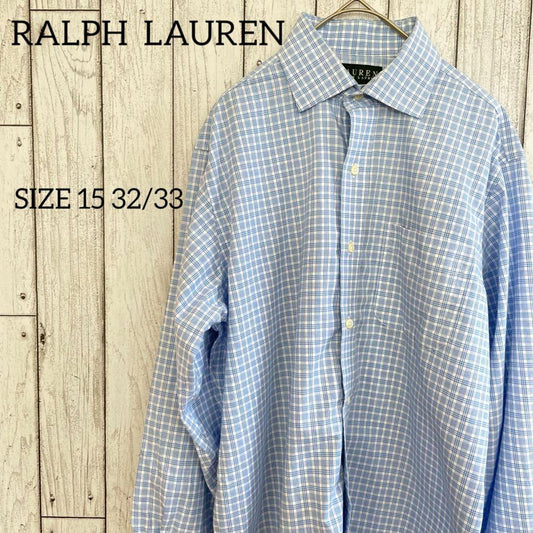 80sラルフローレン メンズ 長袖 シャツ 15 32/33サイズ チェック柄