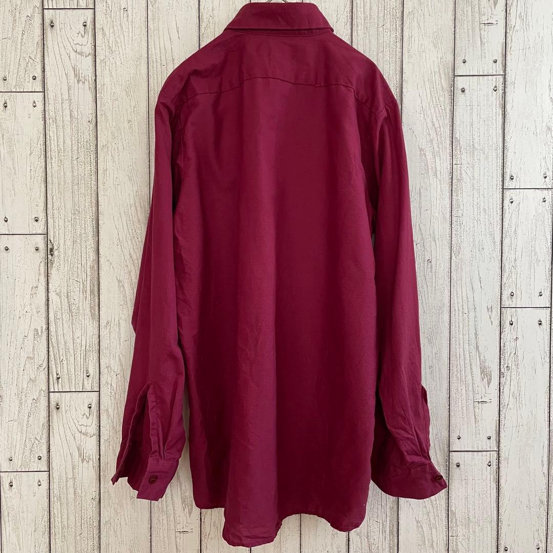 古着 UniWeave メンズ 長袖ワークシャツ Mサイズ ワインレッド