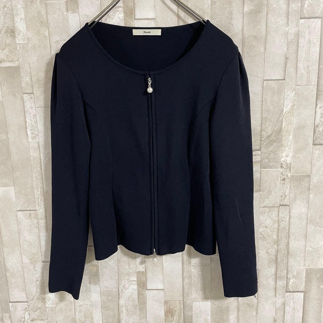 古着 René ニット 長袖カーディガン サイズ36 ネイビー