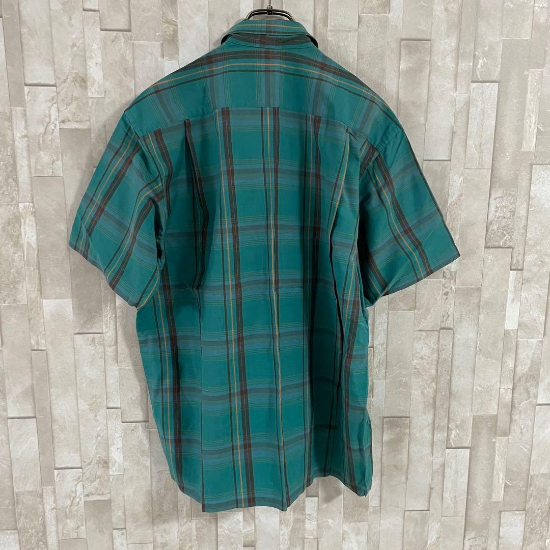 90s BURBERRY 半袖シャツ ロゴ刺繍 サイズM グリーン チェック柄