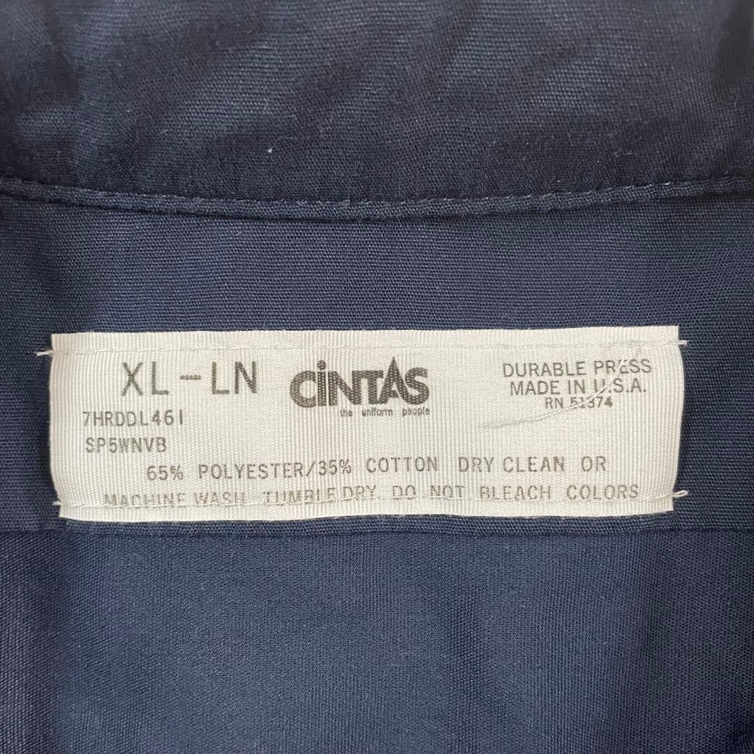 【美品】CiNTAS 長袖ワークシャツ 無地 ネイビー XLサイズ
