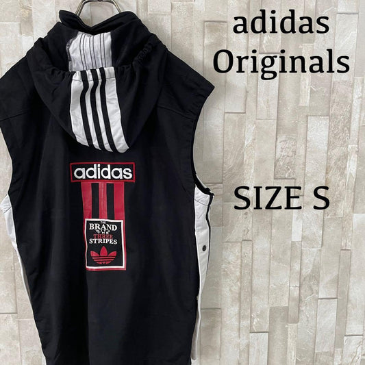 古着 adidas Originals ノースリーブベスト フード付 S 黒色