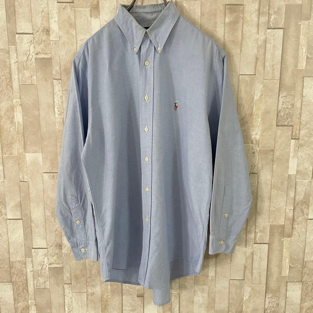 90s POLO RALPH LAUREN 長袖シャツ ポニー刺繍 ブルー