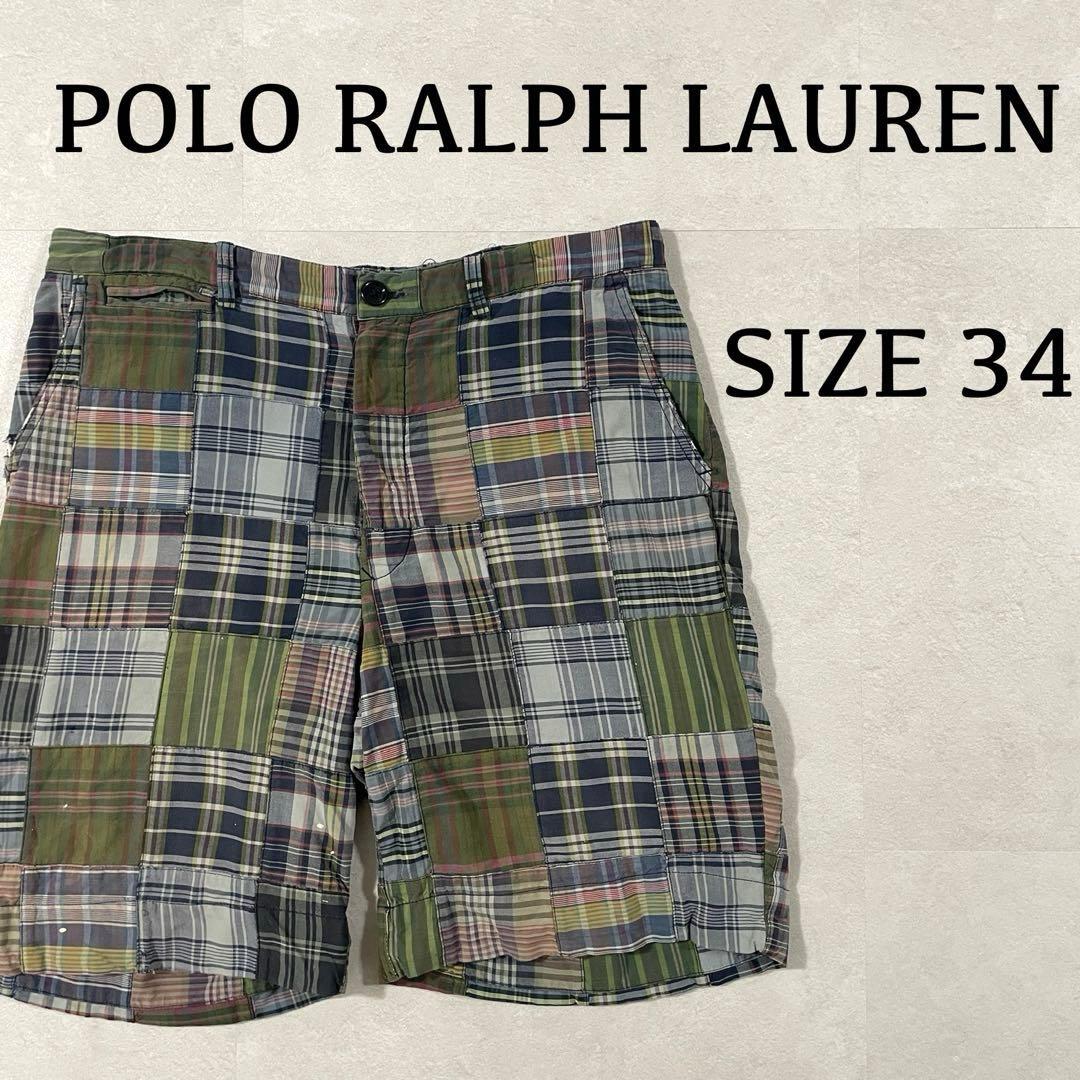 90s POLO RALPH LAUREN ハーフパンツ 34 パッチワーク