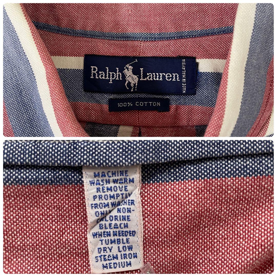 90s RALPH LAUREN 半袖シャツ サイズS相当 ストライプ柄