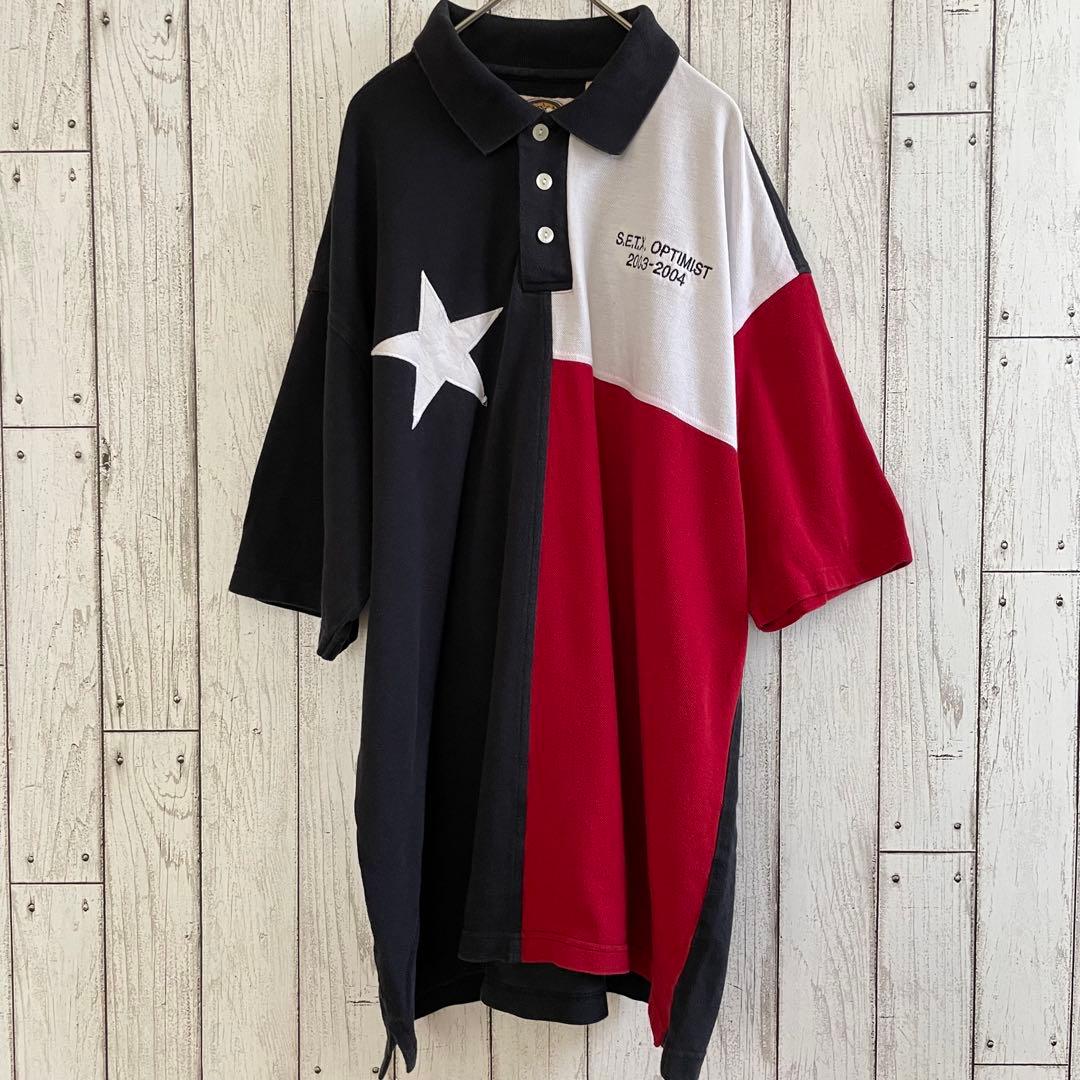 【美品】USA 古着 TEXAS トリコロールカラー 半袖ポロシャツ Lサイズ