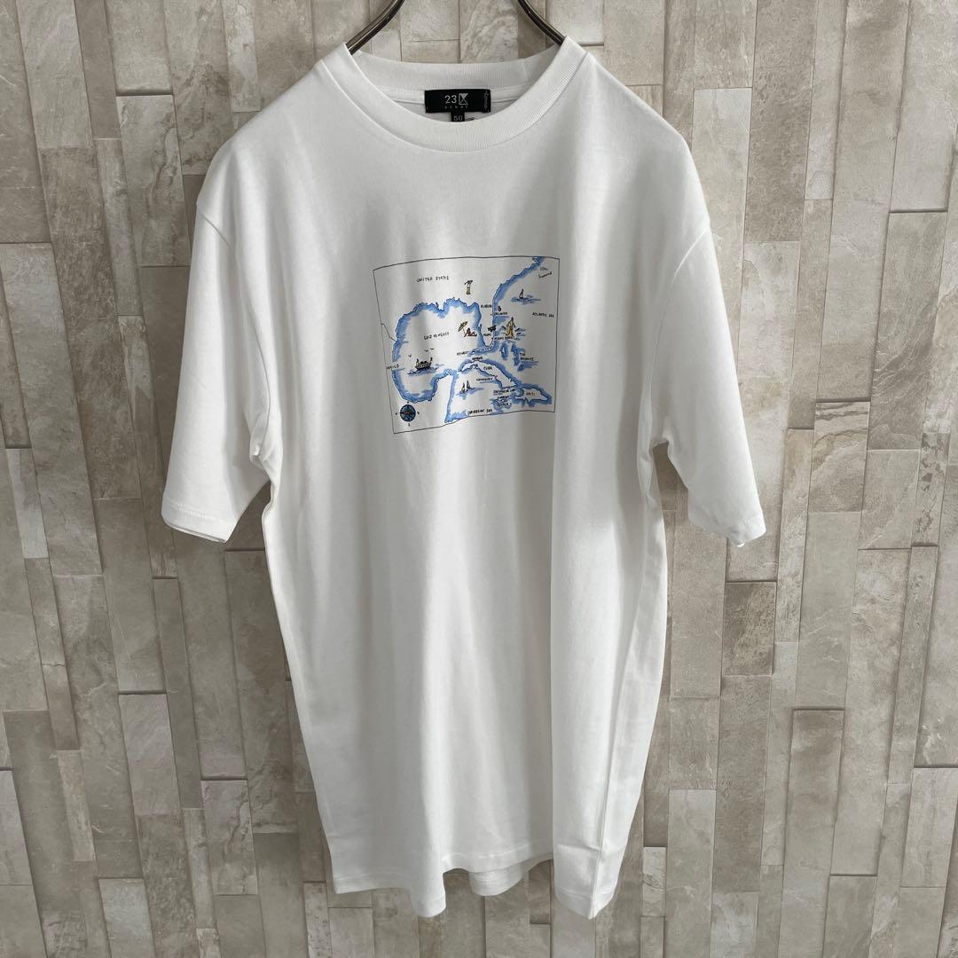 【新品未使用タグ付】23区 HOMME 地図プリント Tシャツ 50 ホワイト