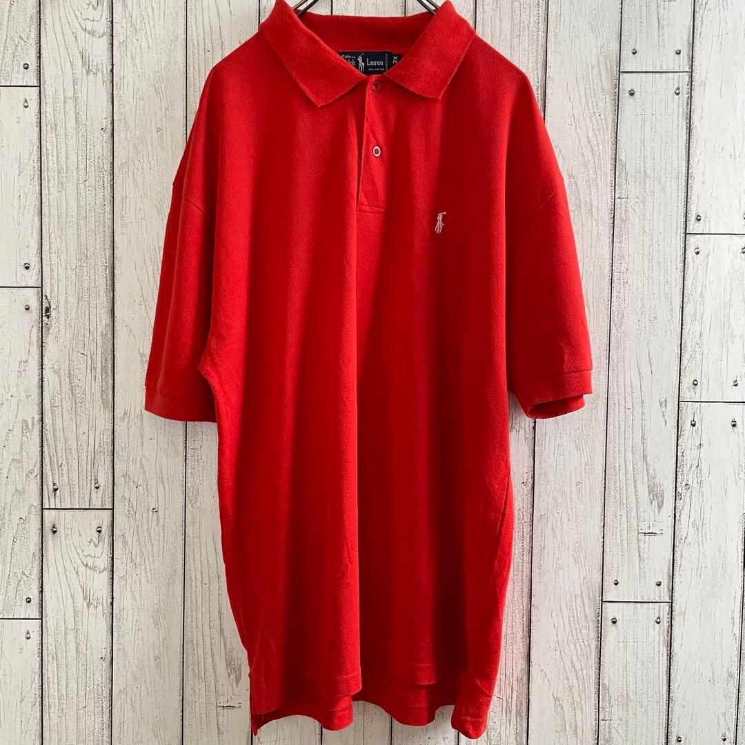 【美品】古着 90s ラルフローレン 半袖ポロシャツ 2XL レッド USA製