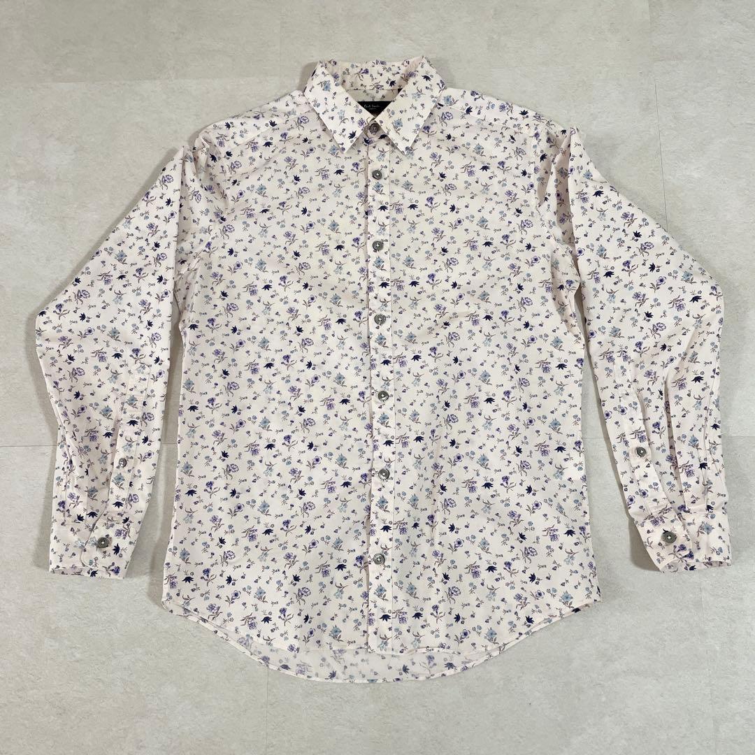古着 Paul Smith 長袖シャツ 日本製 花柄 総柄 パープル サイズM