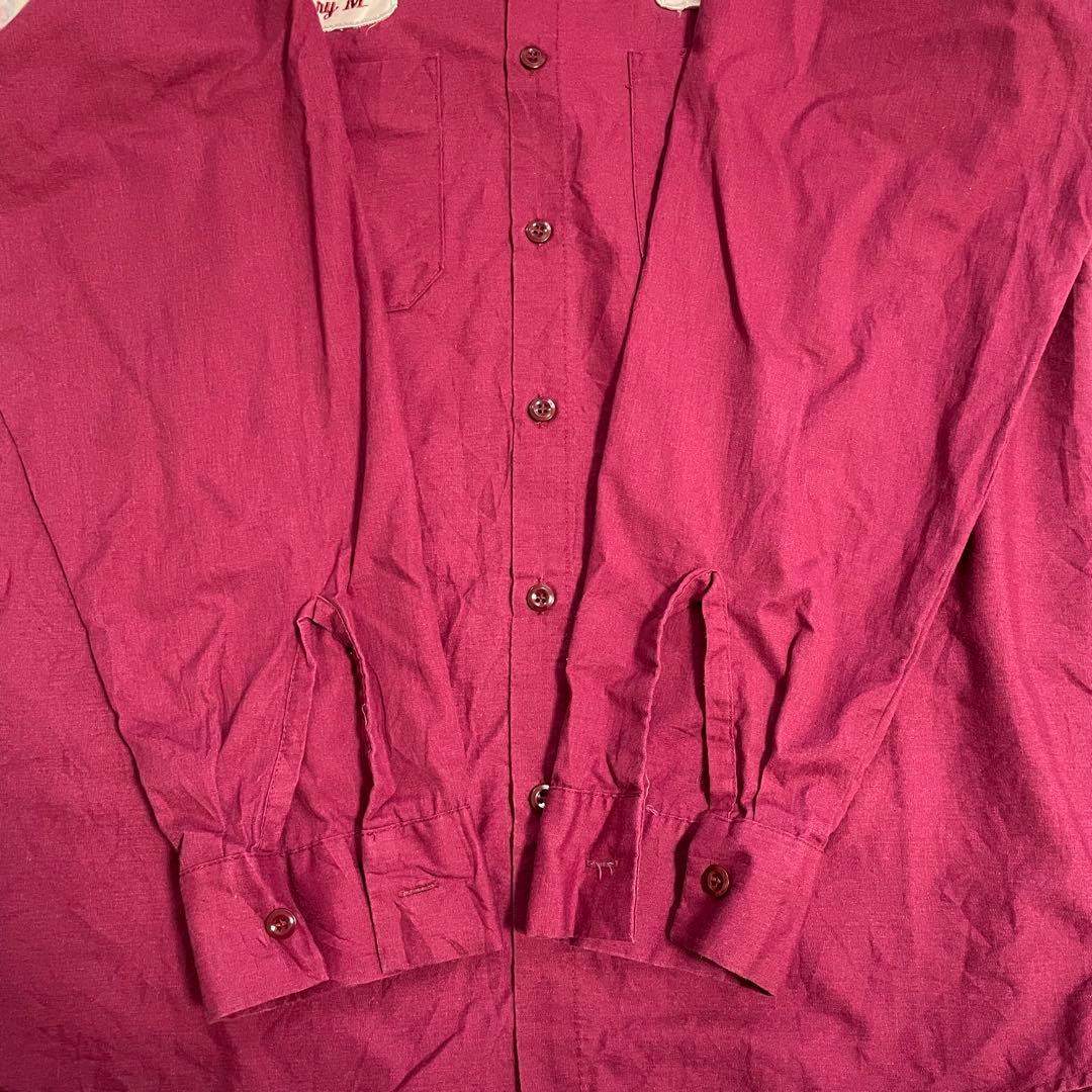 古着 UniWeave メンズ 長袖ワークシャツ Mサイズ ワインレッド