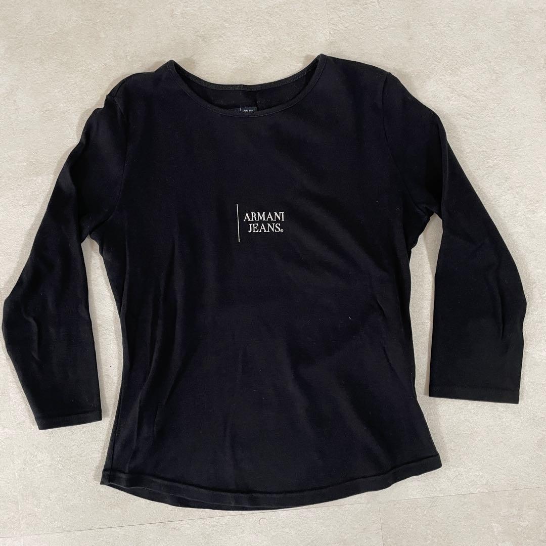 【美品】ARMANI JEANS 長袖Tシャツ ロゴプリント 8 ブラック
