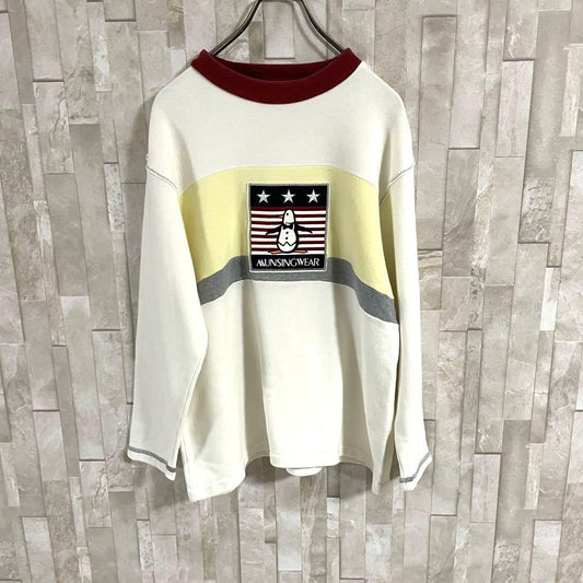 古着 Munsingwear 長袖トレーナー ビッグロゴ刺繍 マルチカラー