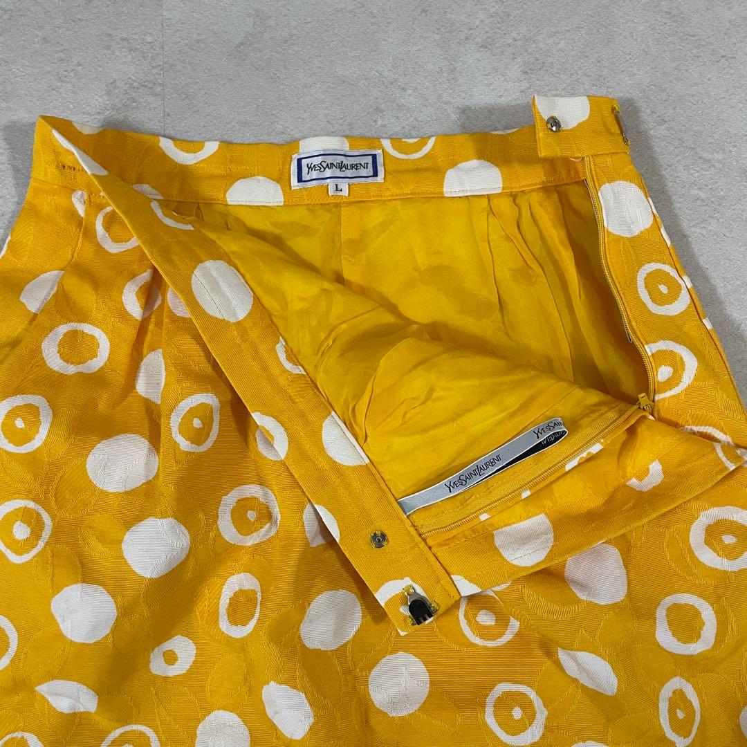 【希少】YVES SAINT LAURENT 膝丈スカート サイズL ドット柄