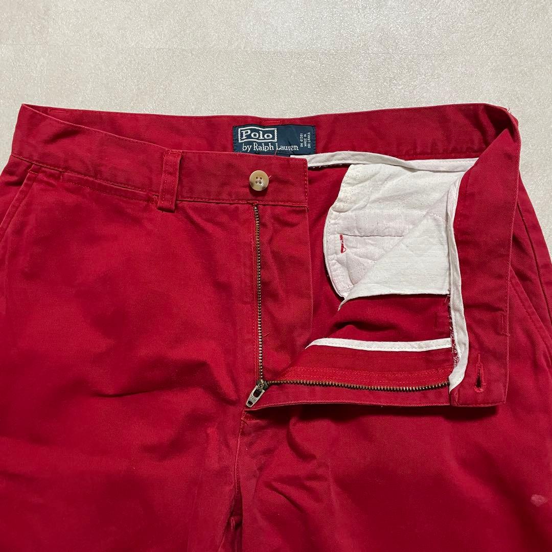 90s POLO RALPH LAUREN ポロチノ ハーフパンツ 30 レッド