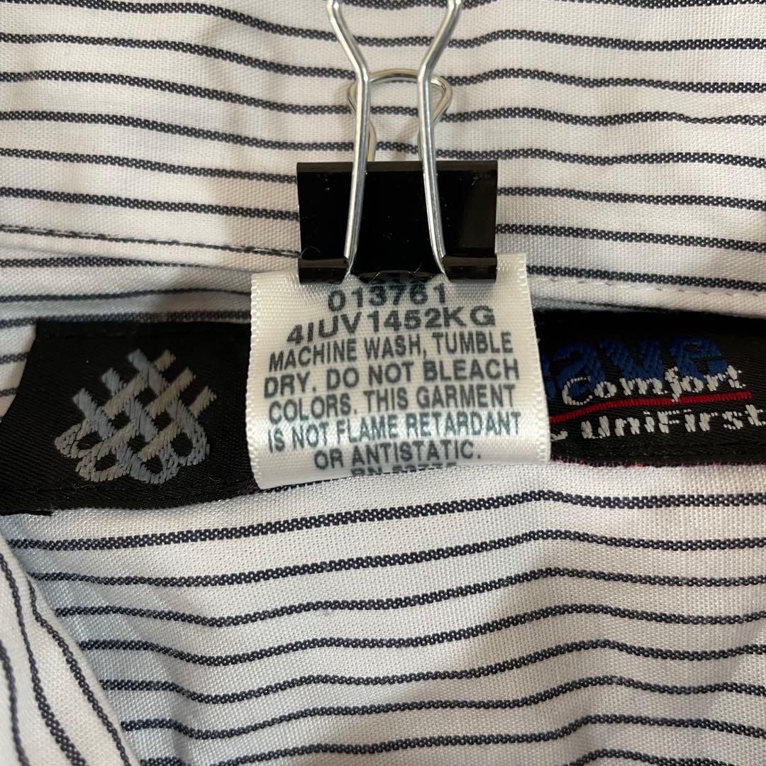 古着 UniFirst 長袖ワークシャツ ワッペン刺繍 ストライプ Lサイズ