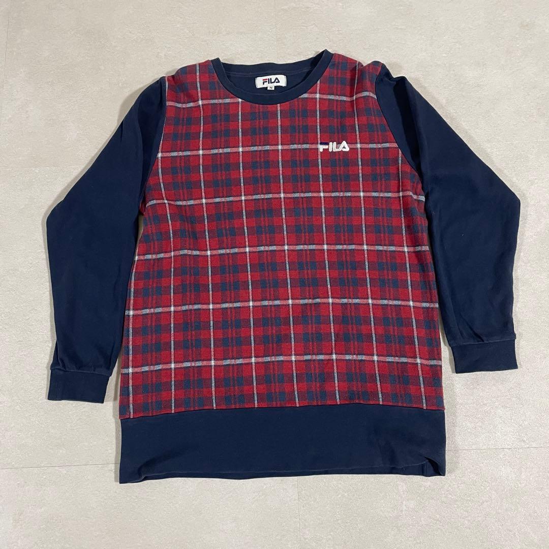 【美品】FILA フィラ 長袖シャツ スウェットシャツ サイズM チェック柄