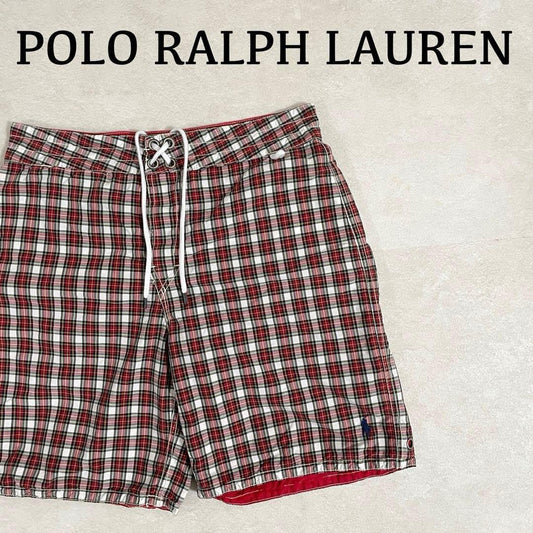 【美品】POLO RALPH LAUREN ハーフパンツ レッド系 チェック柄