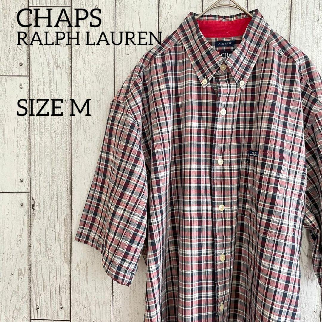 80s ラルフローレン メンズ 半袖 シャツ Mサイズ レッド系 チェック柄