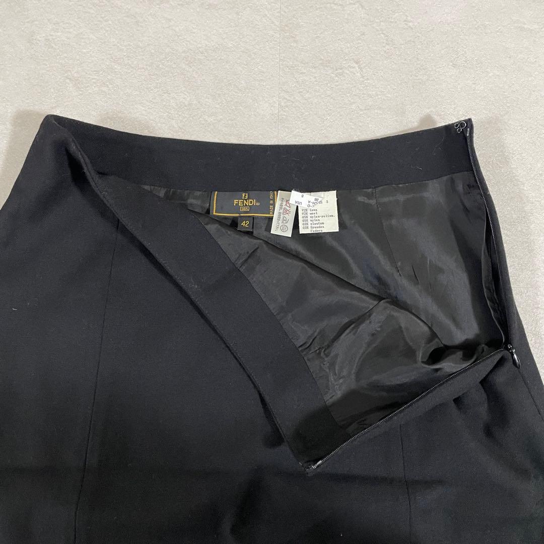 【美品】FENDI フェンディ ウールスカート イタリア製 サイズ42 ブラック