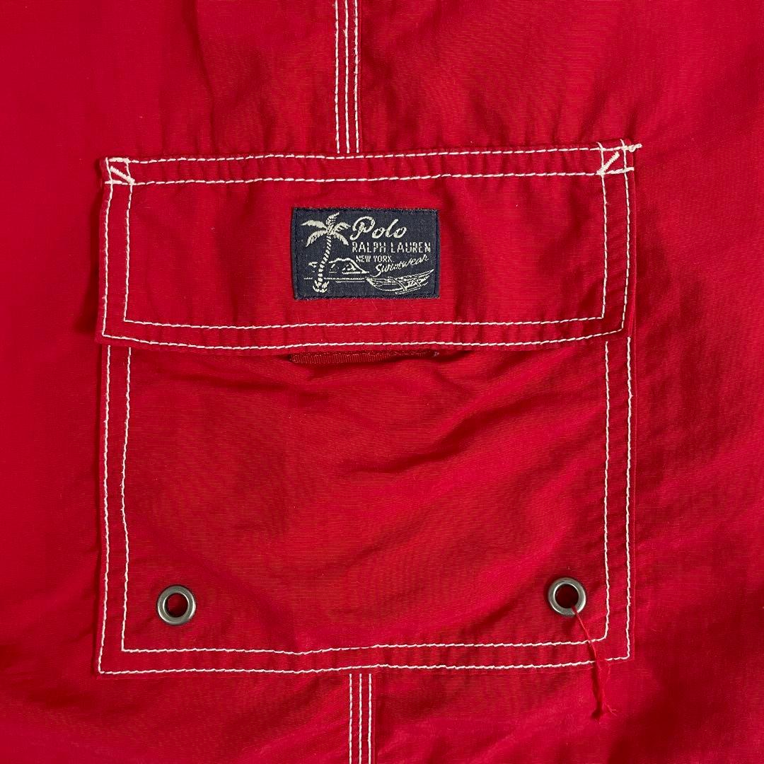 【美品】90s POLO RALPH LAUREN スイムショーツ L レッド