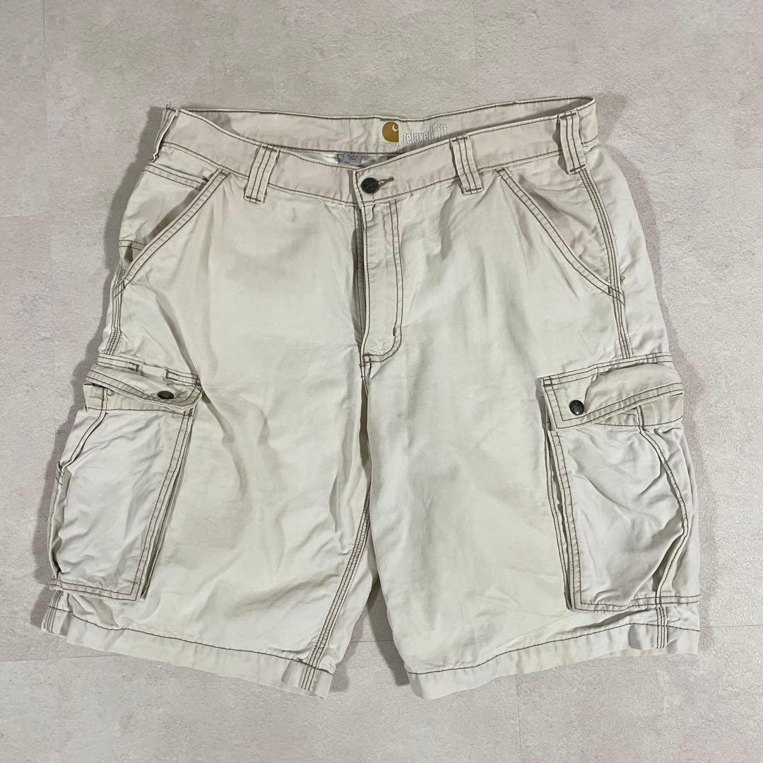 古着 carhartt ハーフパンツ カーゴパンツ 36 ホワイト ロゴ刺繍