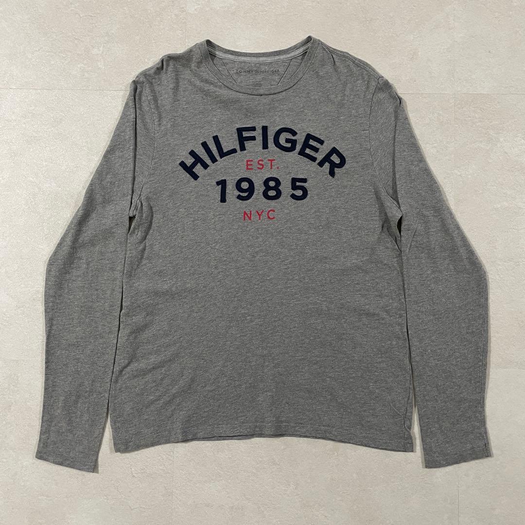 古着 TOMMY HILFIGER 長袖Tシャツ ロゴ刺繍 XS グレー