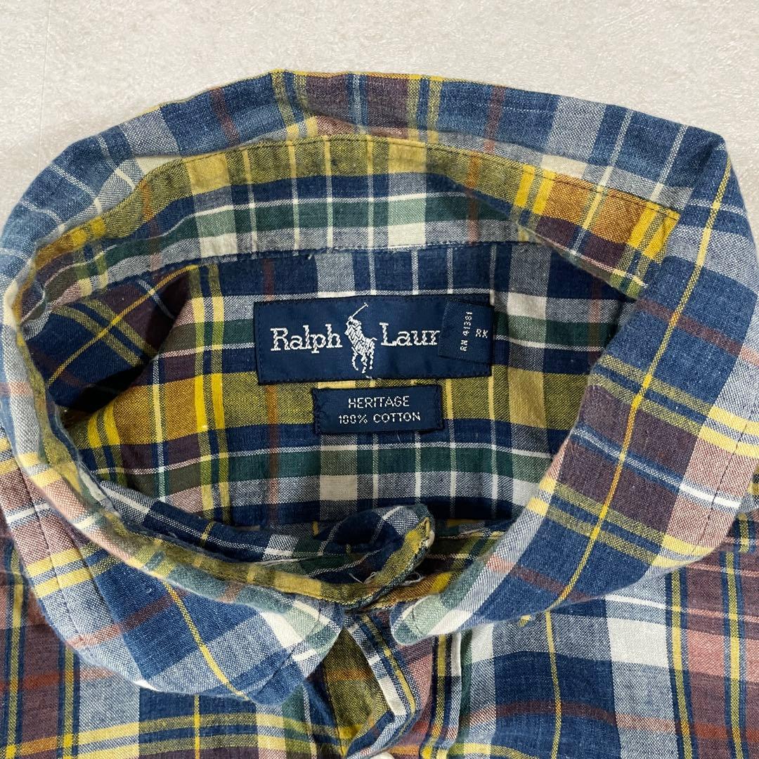 【美品】90s POLO RALPH LAUREN 半袖シャツ 裾ポニー刺繍 L