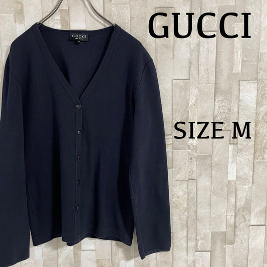【美品】GUCCI 長袖カーディガン ロゴボタン ダブルG ネイビー M