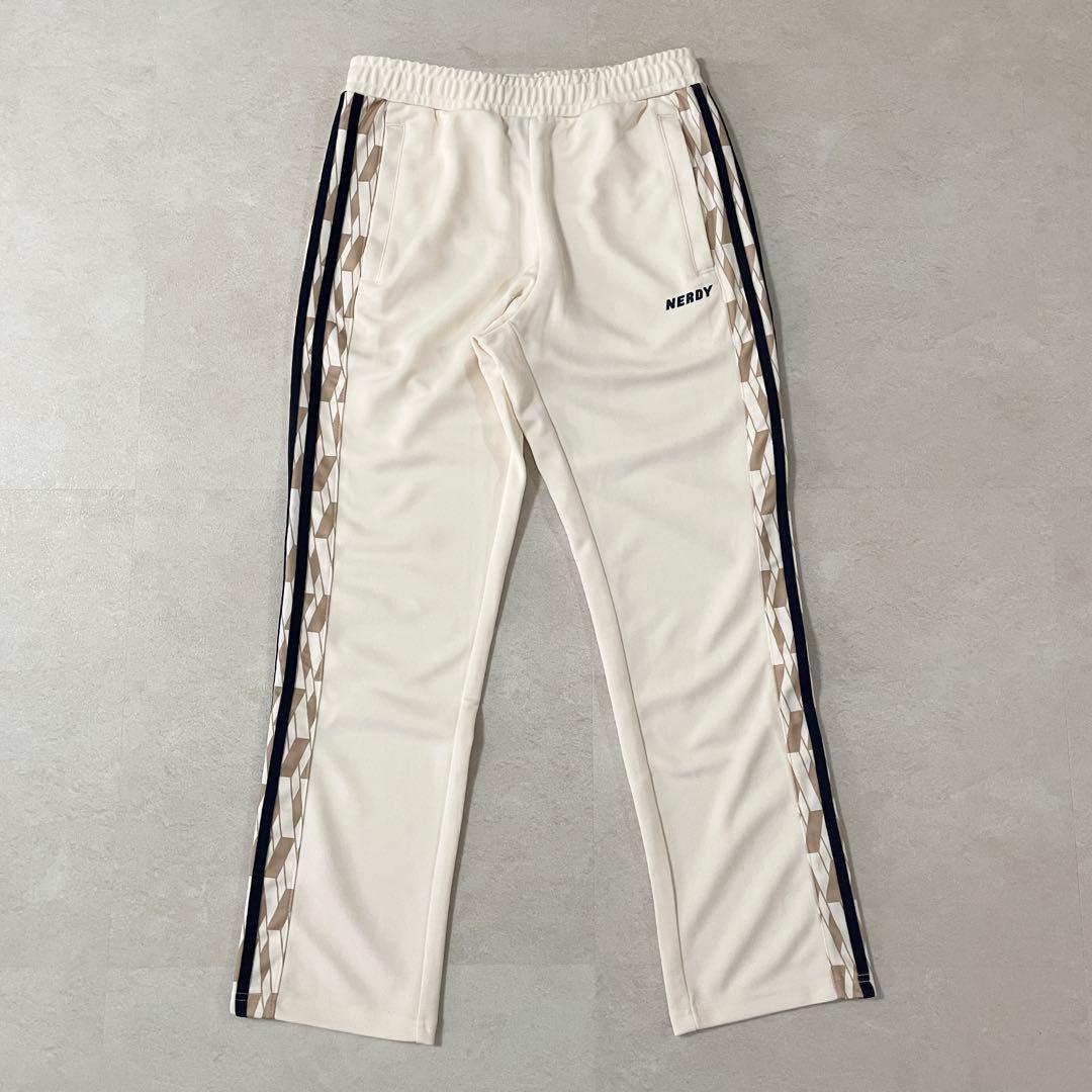 古着 NERDY トラックパンツ サイドストライプ モノグラム クリーム色 S